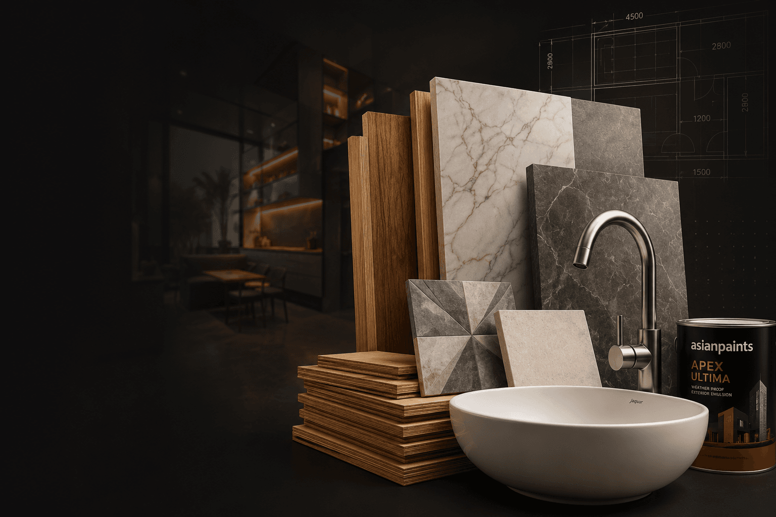 Premium building materials - marble, wood veneer, sanitaryware